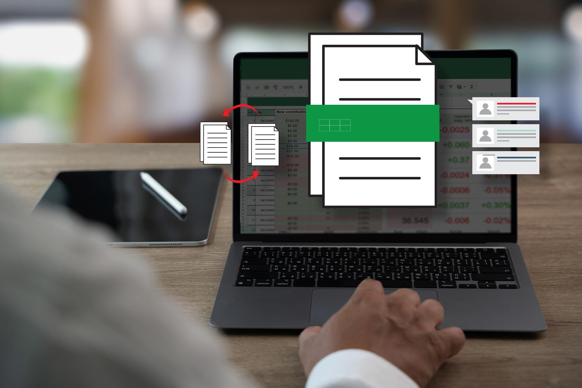 biznesmen pracujący z danymi i wykresami w arkuszach kalkulacyjnych dokumentów do analizy internetowej Microsoft Excel projekt dashboard rachunkowość digitalxA