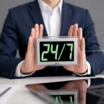 Businessman Holding 247 Digital Clock for Constant Service