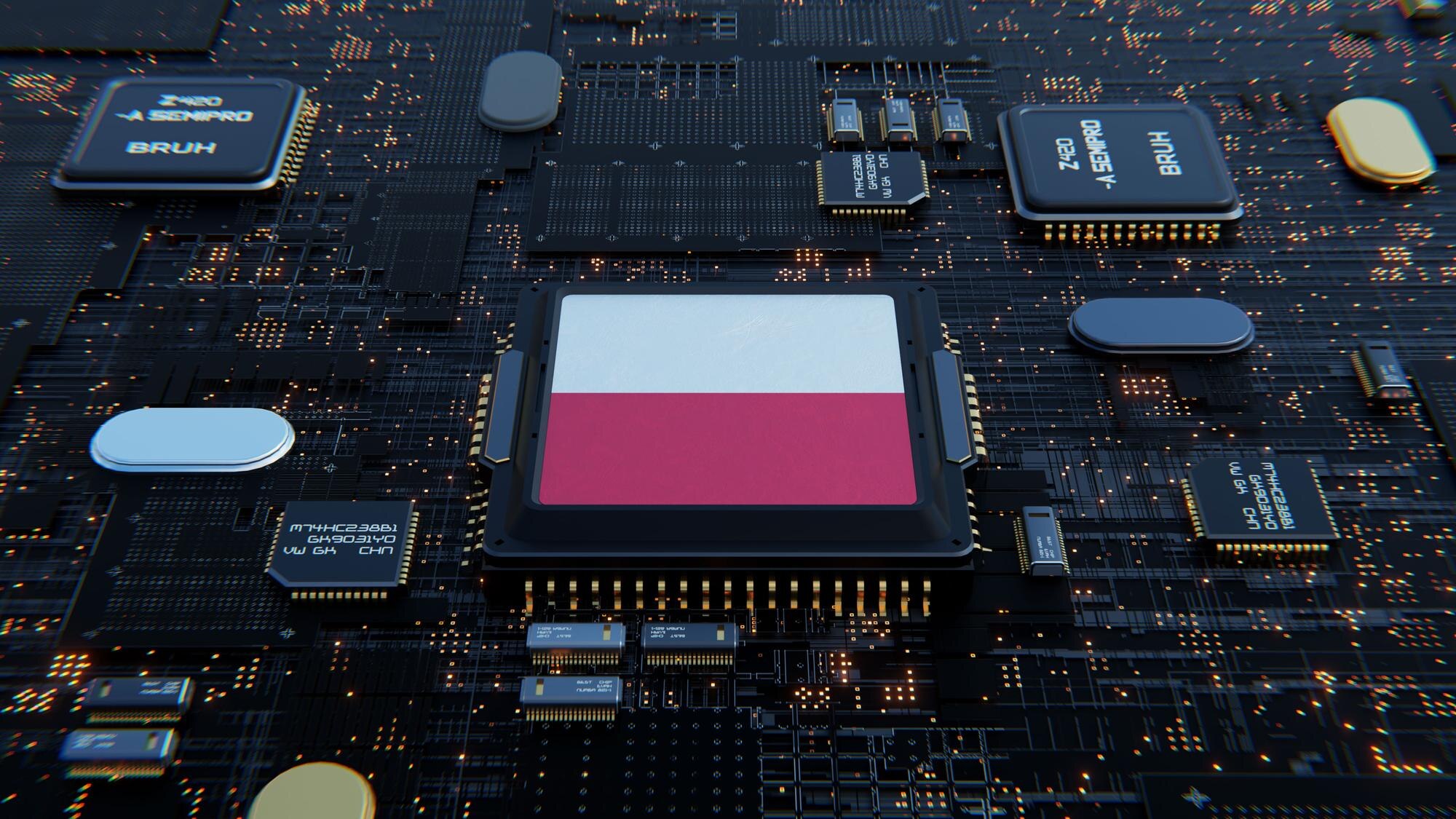 Processor CPU or Chip With the Flag of Poland